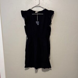 Black Ruffle Sleeve Mini Dress